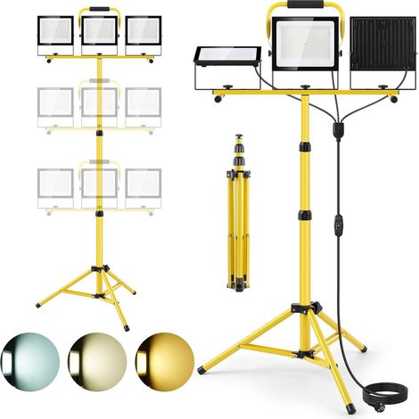 300W Projecteur LED Chantier avec Trépied, 3x100W 30000LM Projecteur de Chantier 6500K 4500K 3000K, Hauteur Réglable de 85-180cm, Étanche IP66 Lampe de Chantier pour Chantier Garage Atelier (1/5)