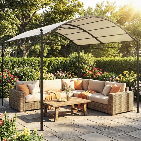 Pérgola de Jardín 3x3 m con Dosel UV30+ Estructura de Metal Galvanizado Techo Arqueado Pabellón para Exterior Crema (1/5)