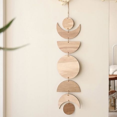 Mondphasen-Dekor, Boho-Wanddeko, skandinavische Naturholzwand (1/5)