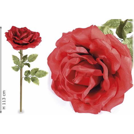 Rosa gigante rossa in stoffa con gambo avvitabile. Perfetta per San Valentino, decorazioni scenografiche, set da 2 pezzi, Ø 40 cm x 113 H