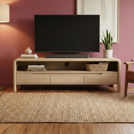 Meuble TV 3 tiroirs 150x43x46cm en bois de manguier naturel - BOHO (1/5)