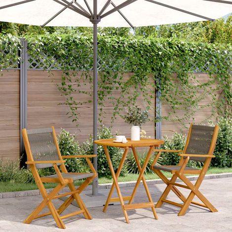 Ensemble de bistro 3 pcs gris polypropylène et bois massif (1/5)