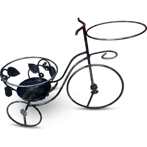 Porta Vasi in Ferro Battuto a Forma di Bicicletta, 40 cm a 2 Posti, diametro 25 cm, Per Giardino, Moderno (1/5)