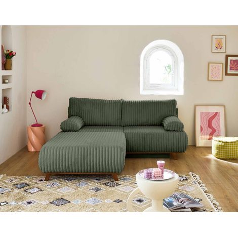 Cristal - 3-sitzer sofa - schlaffunktion und bettkasten und großer sitzsack - großer geripptem cord - grün (1/5)