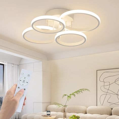 GBLY Plafonnier LED Salon : Dimmable Lampe de salon Moderne Blanc 48W Lampe de chambre 55cm Design Plafonnier 4 anneaux Lampe de cuisine avec télécommande pour maison appartement (1/5)