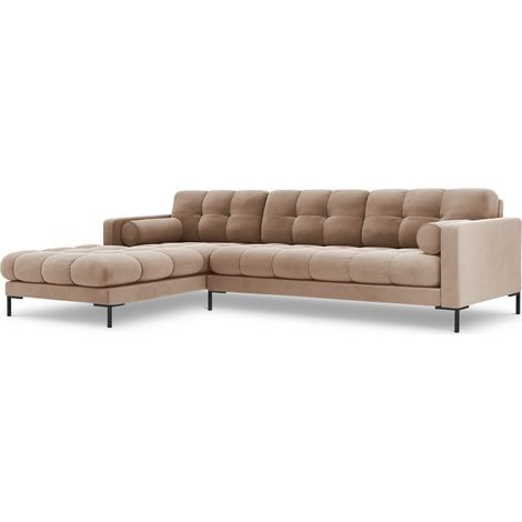 Canapé d'angle gauche 5 places en velours beige (1/5)
