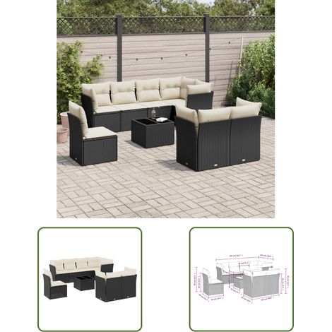 The Living Store 9-tlg. Garten-Sofagarnitur mit Kissen Schwarz Poly Rattan - Gartensortiment - Gartenmöbelset - Lounge Set - Rattan Möbel - Balkonmöbel
