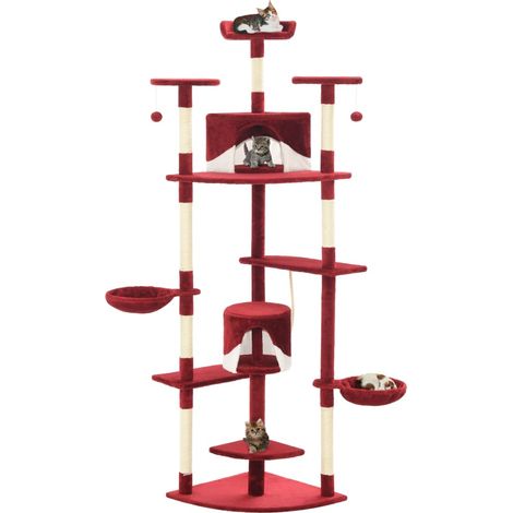 Katzen-Kratzbaum mit Sisal-Kratzsäulen 203 cm Rot und Weiß
