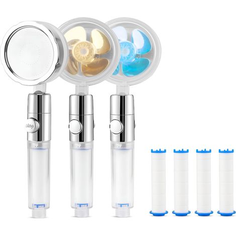 Lot de 2 pommeaux de douche avec filtre - 4 pièces - Pommeau de douche rotatif à 360° - Réglable - Pour salle de bain - Économe en eau (1/5)