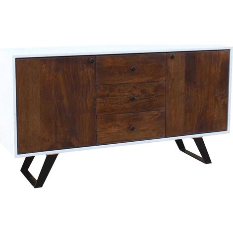 Buffet blanc et bois foncé pour salon chic - Blanc polaire avec touches ébène et noyer
