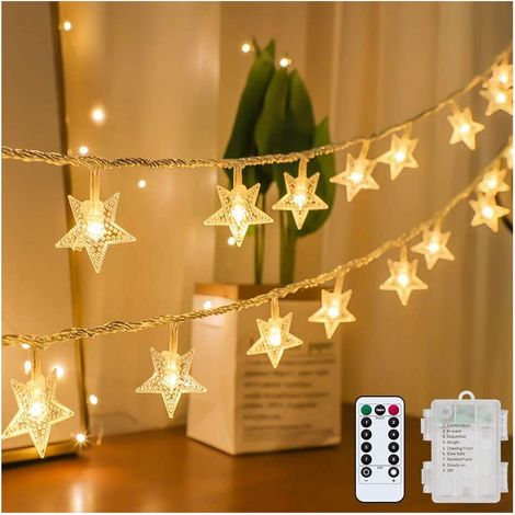 Guirlande Lumineuse En Forme D Étoile - 40 Led - 20 Pieds - Fonctionnement Sur Piles - Étanche Ip65 - Télécommande Incluse - Pour Décoration Intérieure Et Extérieure (1/5)