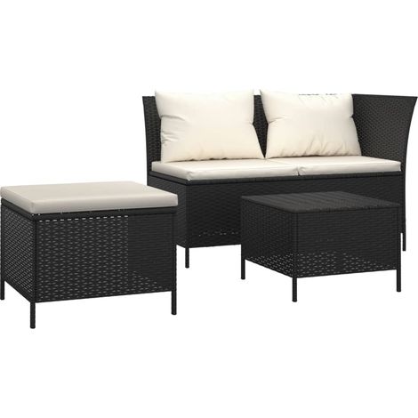 Maison Exclusive - 3-tlg. Garten-Lounge-Set mit Kissen Schwarz Po