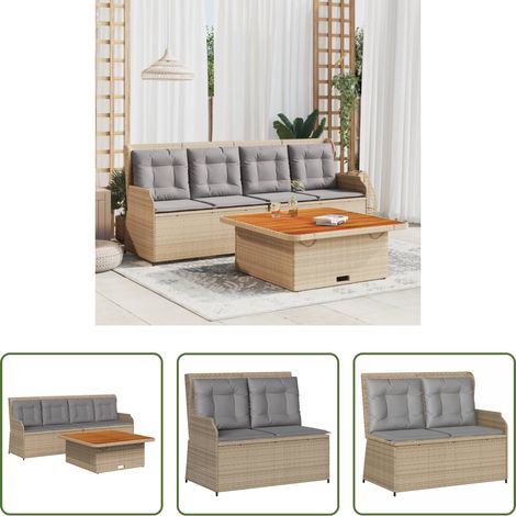 vidaXL Sitzkissen - 3-tlg. Garten-Sofagarnitur mit Kissen Beige Poly Rattan (1/5)
