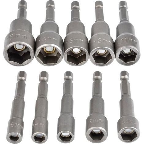 10-teiliges magnetisches Sechskant-Steckschlüssel-Set (6–15 mm), Schlagschrauber-Set, magnetischer Sechskant-Steckschlüsselsatz, 1/4"-Magnet-Sechskant-Steckschlüsseladapter (1/4)