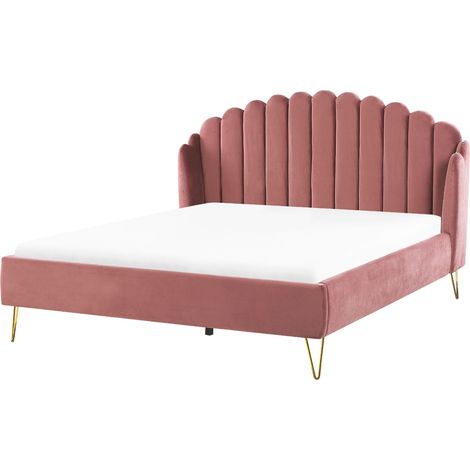 Letto con rete in velluto rosa 180 x 200 cm gambe in metallo testata retro capitonné Ambillou