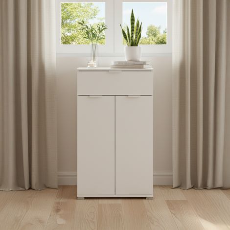 Table de Chevet/Armoire Blanche 2 Portes + Tiroir - Meuble Gain de Place avec 2 Étagères Réglables - Préassemblé pour Chambre, Entrée, Salle de Bain et Salon