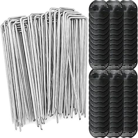 60 Pièces Agrafes Paillage avec 60 Rondelles Piquet Fixation Geotextile Crochet Bache Jardin Agrafe Geotextile Agrafes pour Toile de Paillage Piquet Ancrag Piquets de Jardin (1/5)