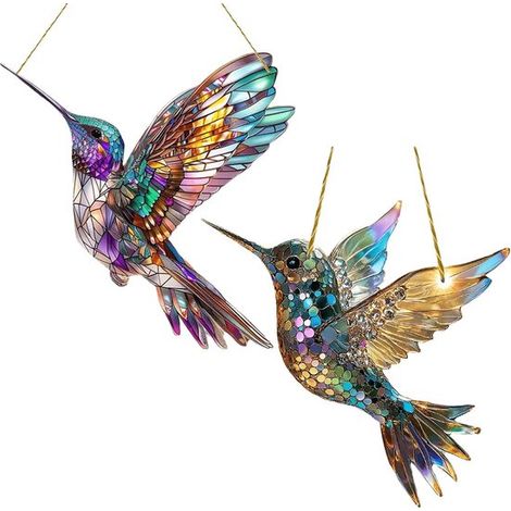 Lot de 2 décorations de fenêtre oiseau spirituel – Acrylique coloré – 15 cm – Panneau suspendu 2D – Art pour amoureux des oiseaux (1/5)