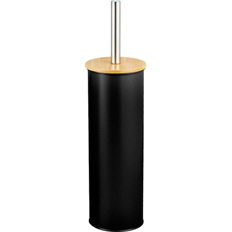 1 - Porte-Brosse WC - Accessoire Salle De Bain - Design Moderne Bambou Et Acier - Finition Noire - Pour Toilettes Contemporaines - Noir - 9,5x38 cm (1/5)