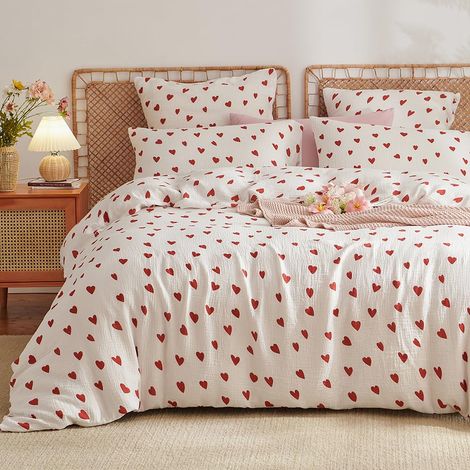 Parure de lit en mousseline de coton 155 x 220 cm avec 1 housse de couette de 155 x 220 cm et 1 taie d'oreiller de 80 x 80 cm - Avec fermeture éclair (1/5)
