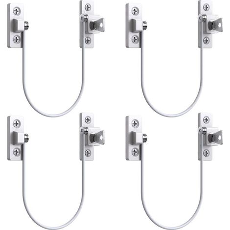 4pcs Entrebâilleur Fenêtre Porte Restricteur de Porte de Fenêtre Verrou Fenetre UPVC Verrouillage de Limite Verrou de Sécurité Câble Serrure de Limite Avec Clé et Vis (1/4)