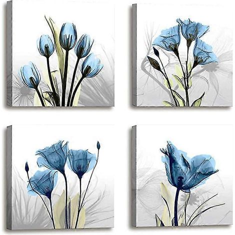 Ensemble de 4 décorations murales - tableaux de tulipes pour la décoration des murs de la chambre (1/5)