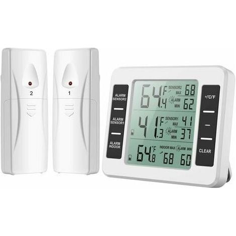 Fridge Thermometer, Refrigerator Thermometer with Freezer Alarm, Wireless Indoor/Outdoor Thermometer with 2 Sensors, MIN/MAX and Temperature Alarm, Smart Thermometer for Home (1/5)