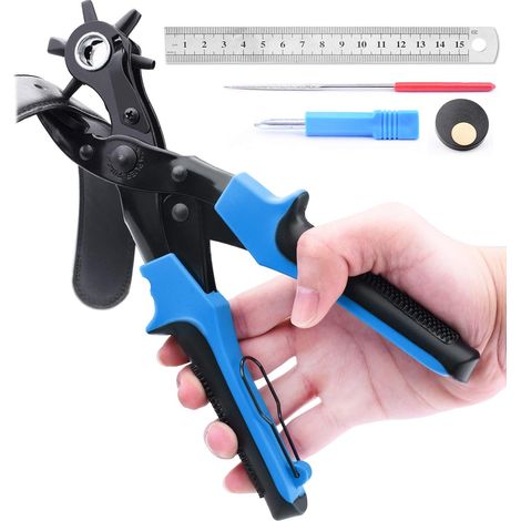 Pince à perforer le cuir avec 2 plaques de perforation extra larges gratuites et une règle multifonction pratique. Idéale pour les ceintures, les loisirs créatifs, etc. BO003 (1/5)