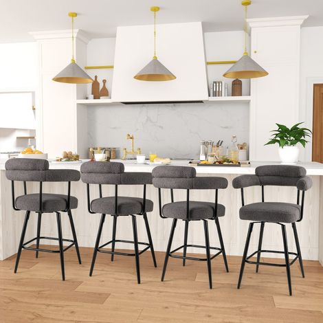 Lot de 2 Tabourets de Bar Pivotants Chaises de Comptoir 69 CM de Hauteur avec Dossier et Accoudoirs Incurvés Chaises Rembourrées Gris (1/2)