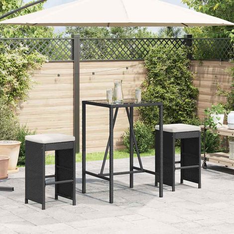 Lot de 2 Tabourets de Bar de Jardin en Résine Tressée avec Coussins Noir et Blanc Crème, 10kg - PANGIVO (1/5)