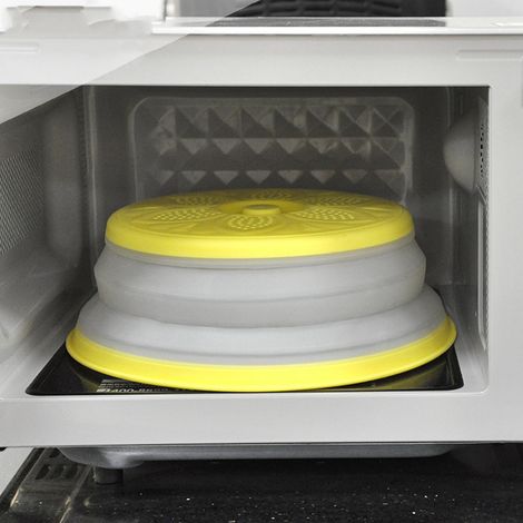 Couvercle pour plat, panier égouttoir pliable, anti-poussière, compatible micro-ondes, protection anti-éclaboussures pour la cuisine maison, jaune (1/5)