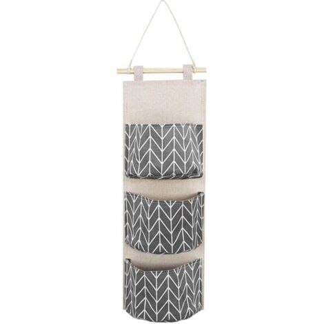Sac de Rangement Suspendu avec des Poches, sac de Rangement Mural Pratique de Multicouche, sacs de Rangement en Coton et Lin Imperméable, sacs de Rangement Mural (Gris) (1/5)