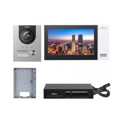 DAHUA - Kit Videocitofono IP Villa da superficie Postazione interna + Videocitofono + Switch PoE - DHI-KTP01PRO