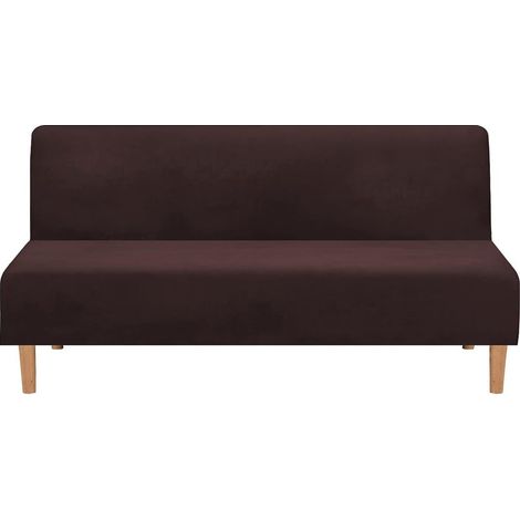 Funda para sofá cama convertible sin brazos, terciopelo elástico, grueso, suave y cómodo (terciopelo marrón grueso). (1/5)