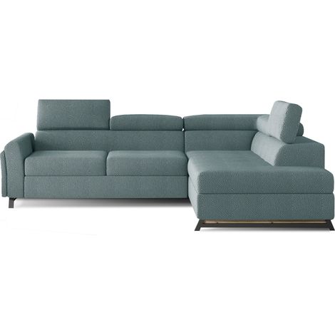 Canapé angle droit convertible velours vert viride avec têtières réglables Nikos 265cm (1/5)
