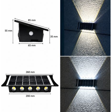 Applique murale solaire extérieure lèche-mur haut et bas 10 LED 10 26 × 8,5 × 5,5 cm 400 g – Livraison gratuite