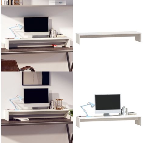 Monitorständer Weiß 100x27x15 cm Massivholz Kiefer - Monitorständer - Holz Monitorständer - Kiefer Monitorständer - Schreibtisch Organizer - Ergonomischer Monitorstand - Home & Living