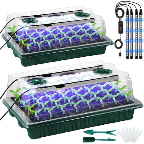 (vert) 2 paquets de plateaux de germination avec dôme haut - Kit de germination - 80 alvéoles, 4 lampes de croissance LED, minuterie intelligente et 3 modes pour le jardinage domestique (1/3)