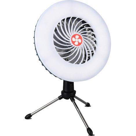 Tragbarer Campingventilator mit faltbarem Stativ, LED-Laterne, Mini-Tischventilator, USB-wiederaufladbar, 2400-mAh-Akku, Lampenventilator mit Haken für Camping, Zuhause und Büro