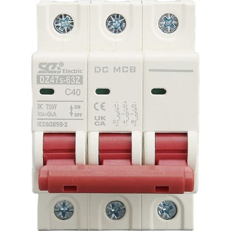 Disjoncteur tripolaire à courant continu d'un pouvoir de coupure de 6 kA, protection contre les surcharges et les courts-circuits, disjoncteur à air pour systèmes solaires