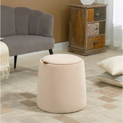 Sitzhocker mit Stauraum Ø44x47,5 cm Beige Samtoptik OKMYHOME (1/4)