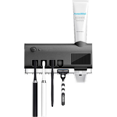 Soporte Desinfectante para Cepillo de Dientes - Con Luz UV - Para 4 Cepillos - Con Dispensador de Pasta Dental - Adhesivo 3M (1/5)