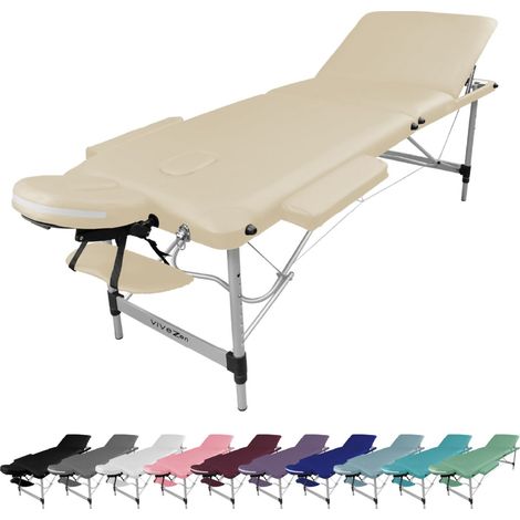 Table de massage pliante 3 zones en aluminium + Accessoires et housse de transport - Beige - Vivezen