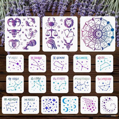 19 pochoir Réutilisable pour Constellations 12 constellations pour Peindre des Étoiles des Lunes des Planètes avec Pinceau pour Murs Meubles Papier Toile Scrapbooking Décoration (1/5)