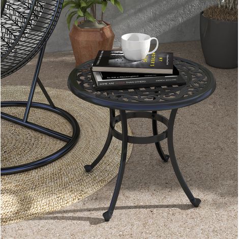 Tavolino da balcone rotondo 60x60x53 cm, stile vintage, piedini regolabili, alluminio, nero (1/5)