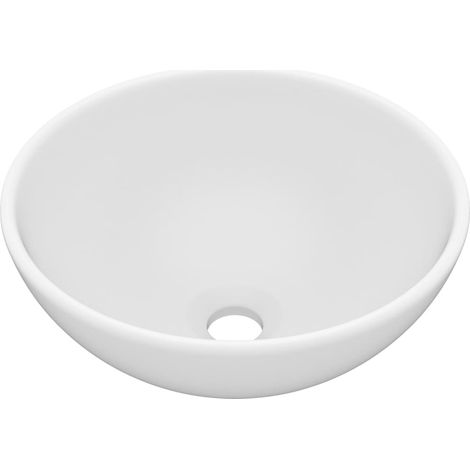 Vidaxl – Vasque à poser ronde 32,5 cm – Céramique blanche mate – Hauteur 14 cm – Trou de vidange 4,5 cm – Installation au-dessus du comptoir