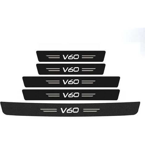 (5 pièces) Autocollants de protection de seuil de porte de voiture en fibre de carbone,ruban adhésif de seuil pour logo Volvo V60,coffre,pare-chocs,bandes de protection contre les rayures (1/3)