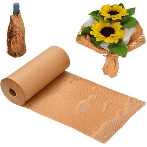 1 rouleau papier bulle nid d'abeille 38 cm x 50 m, protection écologique, remplacement biodégradable du film bulle, emballage cadeau et expédition (1/5)