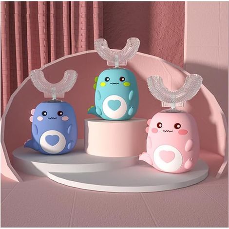 Brosse à dents automatique en forme de U pour enfants, brosse à dents électrique rechargeable en forme de U avec lumière LED, minuterie intelligente, brosse à dents douce 2-6 (rose)-AquaForge