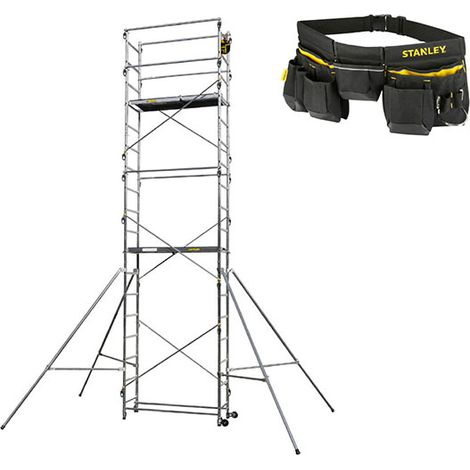 Echafaudage 2 plateaux - Hauteur travail 6.50m + Ceinture porte-outils - 349705-CEINTURE (1/5)